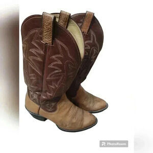 Vintage Mens Leather Sanders Cowboy Western Boots 8 1/2D Womens 10 1/2